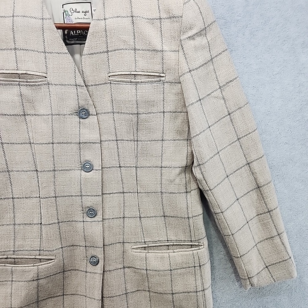 VTG Fausta Bianchi Womens Wool Alpaca Tan Plaid Blazer Jacket ITALY Cashmere - Picture 4 of 16